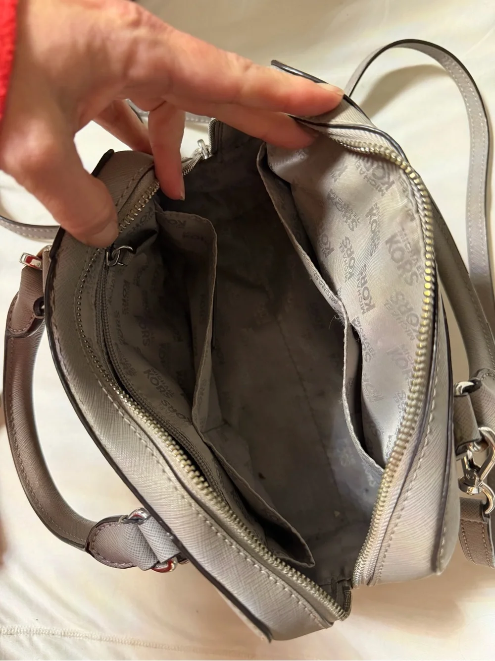 Michael Kors Light Grey Saffiano Leather Satchel with Wristlet